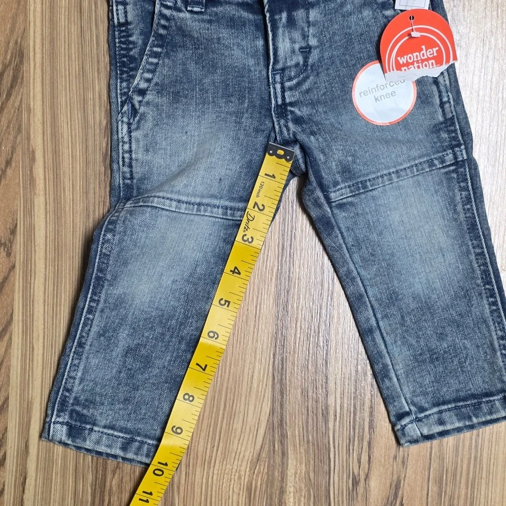 NWT Wonder Nation Toddler Boys Blue Denim Jeans Reinforced Knee‎ Size 12 Months